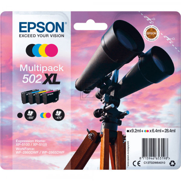 Epson Tintenpatrone gelb, cyan, magenta, schwarz HC (C13T02W64010, 502XL)