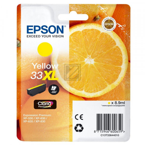 Epson Tintenpatrone with secure gelb HC (C13T33644012, T3364)