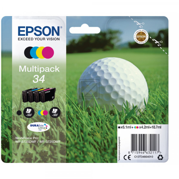 Epson Tintenpatrone gelb, cyan, magenta, schwarz (C13T34664010, T3466)