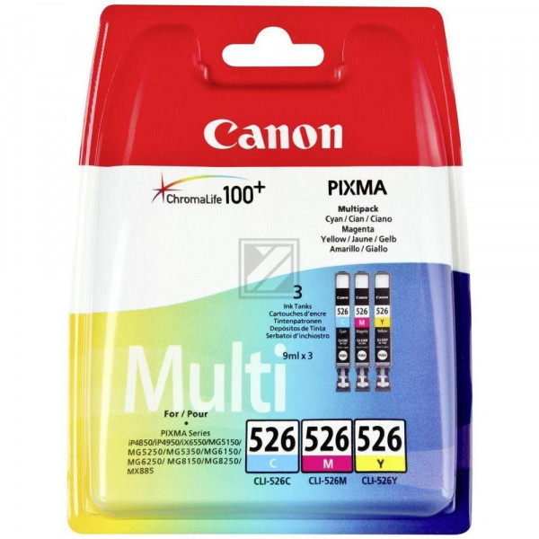 Canon Tintenpatrone gelb, cyan, magenta (4541B009, CLI-526C, CLI-526M, CLI-526Y)