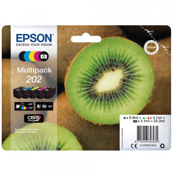 Epson Tintenpatrone gelb, cyan, magenta, schwarz, schwarz photo SC (C13T02E74010, 202)