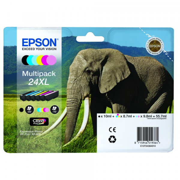 Epson Tintenpatrone gelb, cyan, cyan light, magenta, magenta light, schwarz HC (C13T24384011, T2438)