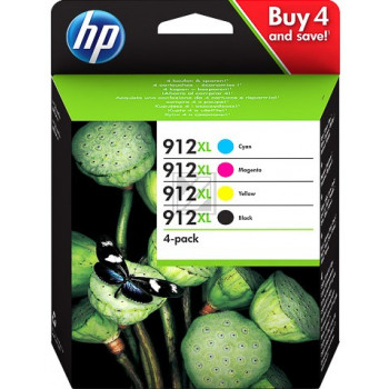 HP Tintenpatrone gelb, cyan, magenta, schwarz HC (3YP34AE, 912)